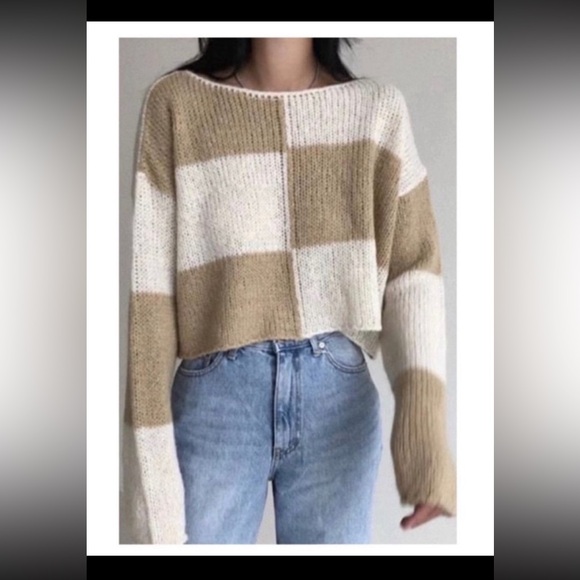 Checkered Crop Sweater NEW XL - Picture 1 of 2